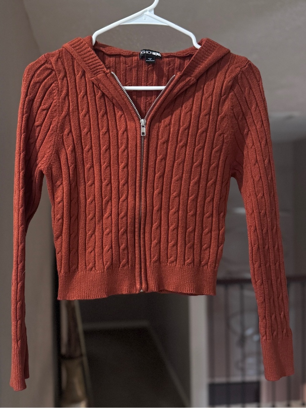 Fashion Nova Rust Cable Zip Hoodie Sweater